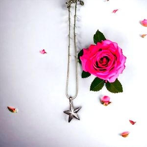Big bright vintage silver star necklace